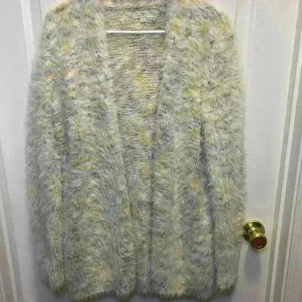 Loft Ann Taylor Cardigan Women M Marled Knit Open Front Eyelash Sweater